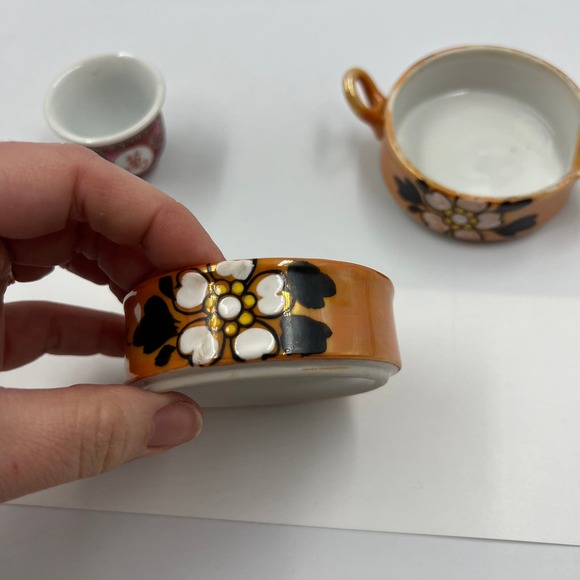 Vintage Ceramic Tea Set 3 Pieces Asian Pieces Hand Painted Look Stacking Pitcher - Picture 5 of 11